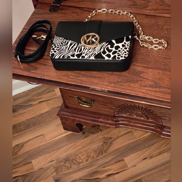 New Michael Kors Carmen black leather & haircalf handbag & wallet set - Picture 10 of 15